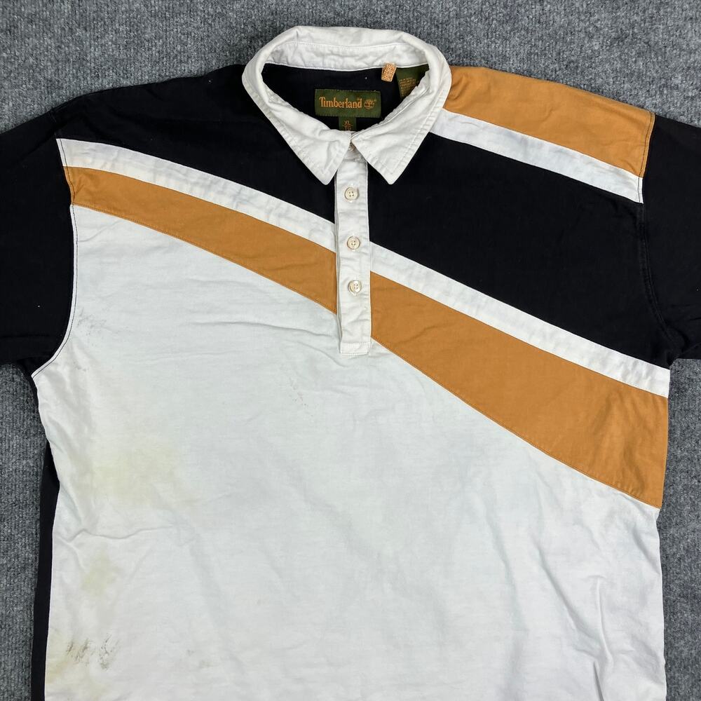Timberland‎ Polo Mens Size XL Colorblock Organic Cotton Tan Black Heritage Tee